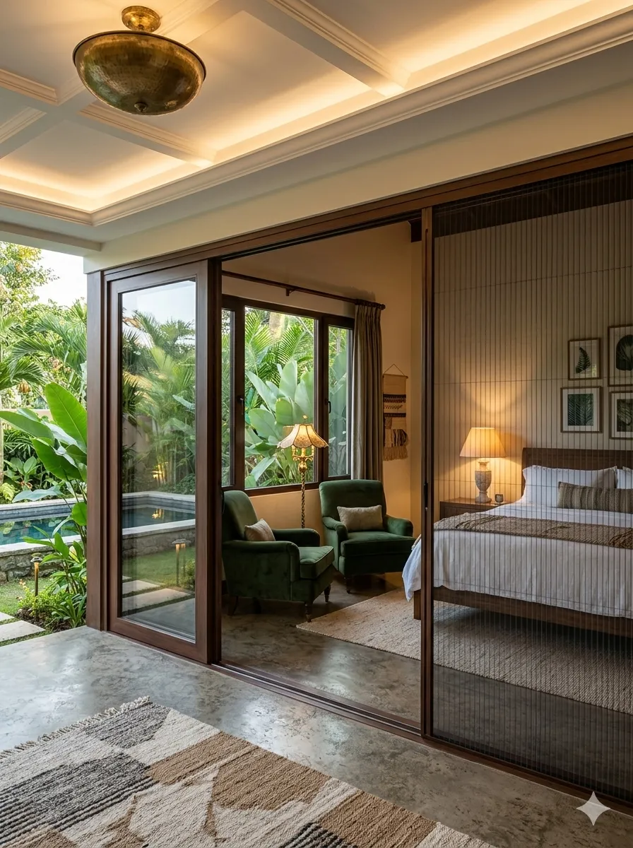 Deux portes coulissantes — cadre bronze, pour la chambre