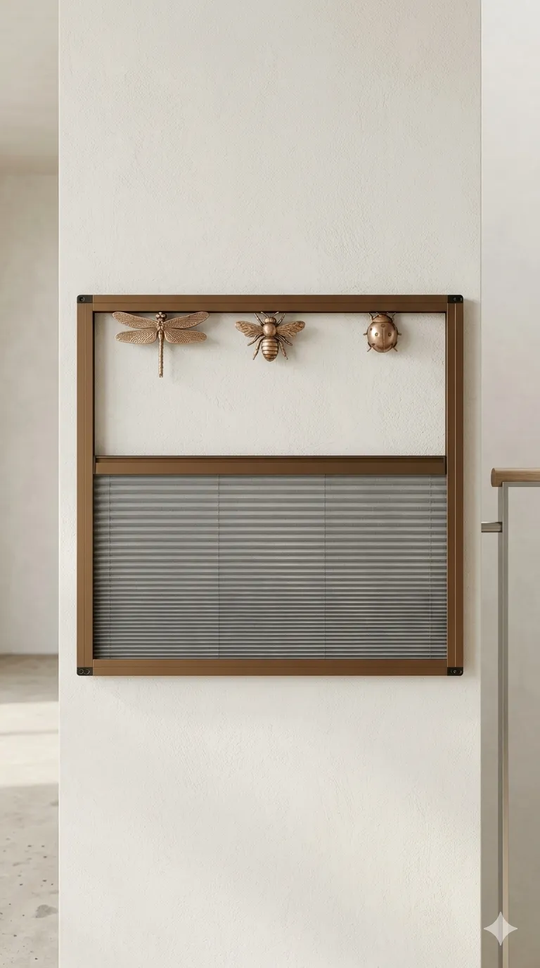 Porte plissée — cadre bronze, posée
